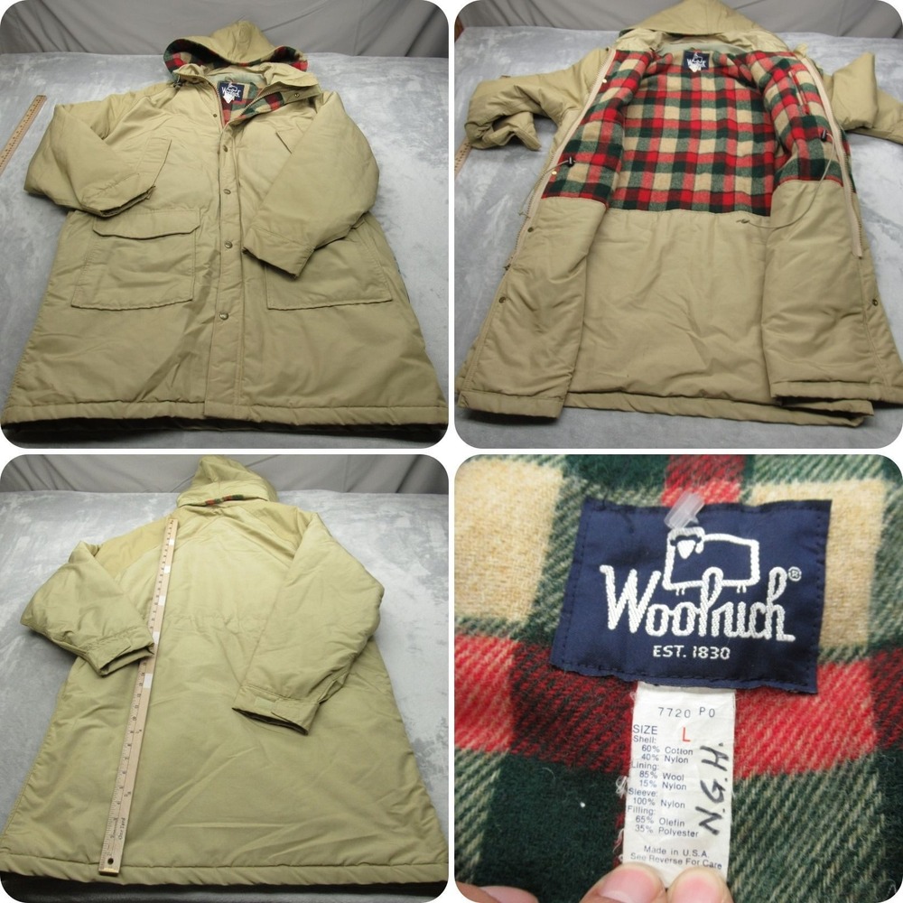 Woolrich Jacket Mens Large Beige Water Resistant Hooded USA Made‎ Parka VTG Rare